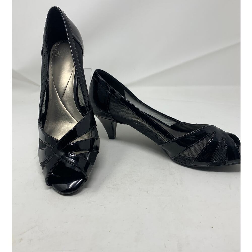 MPO Black Patent 2" Heels Open toe Memory Foam Size 9M